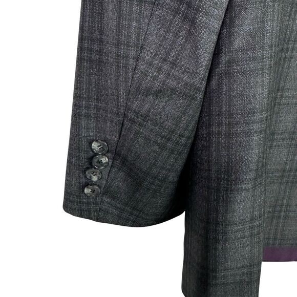 Robert Amerigo Wool Blazer 46R Black Blue Plaid - Picture 6 of 8